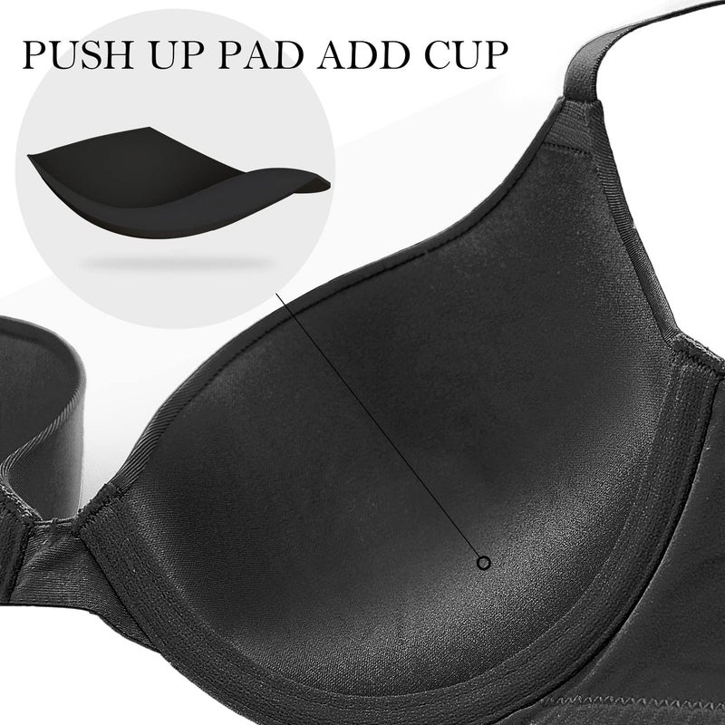 Wingslove Women's Push Up Bra T-Shirt Lightly Padded Underwire Bra Basic Comfort Everyday Plunge Bra (Black, 38B) - Image 4