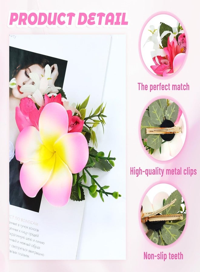 Cinaci 6 Pieces Hawaiian Beach Artificial Tropical Plumeria Flower Alligator Hair Clips Barrettes Hairpins Accessories for Women Girls (Multicolor S1) - Image 3