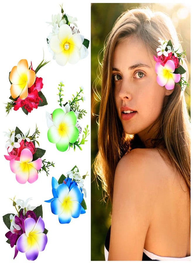Cinaci 6 Pieces Hawaiian Beach Artificial Tropical Plumeria Flower Alligator Hair Clips Barrettes Hairpins Accessories for Women Girls (Multicolor S1) - Image 1