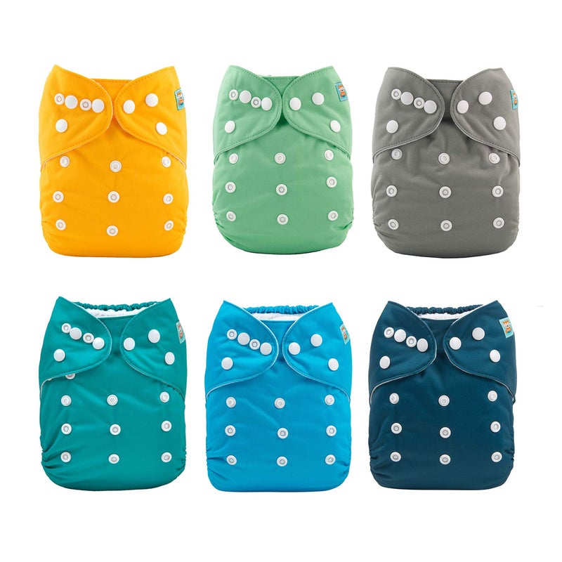 ALVA 6 Pack Cloth Diaper with 12 Inserts One Size Adjustable Washable Reusable Diaper Cover for Baby Girls and Boys - Image 1