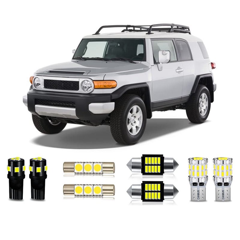 MEALAM White LED Bulbs Package Kit Compatible with 2007 2008 2009 2010 2011 2012 2013 2014 Toyota FJ Cruiser Interior Map Dome Light License Plate Light and Install Tool 8 Piece