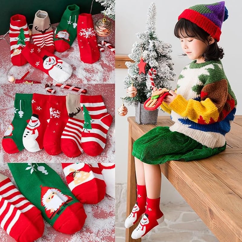 إسكدنيا تابيت 5 ازواج من جوارب الكريسماس للاطفال، جوارب مطبوعة للعطلات، جوارب شتوية دافئة لطيفة للاطفال الاولاد والبنات بعمر 3-12 سنة، جوارب جوارب قطنية مبتكرة ملونة هدية الكريسماس (عبوة مختلطة، 5 ازواج، M) - Image 3