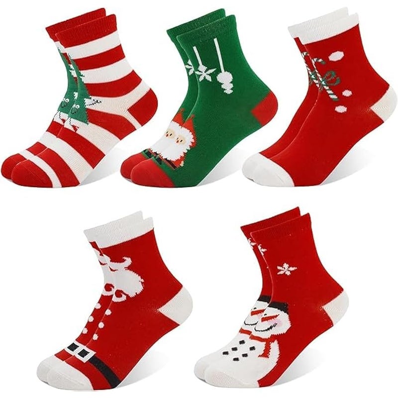 إسكدنيا تابيت 5 ازواج من جوارب الكريسماس للاطفال، جوارب مطبوعة للعطلات، جوارب شتوية دافئة لطيفة للاطفال الاولاد والبنات بعمر 3-12 سنة، جوارب جوارب قطنية مبتكرة ملونة هدية الكريسماس (عبوة مختلطة، 5 ازواج، M) - Image 1