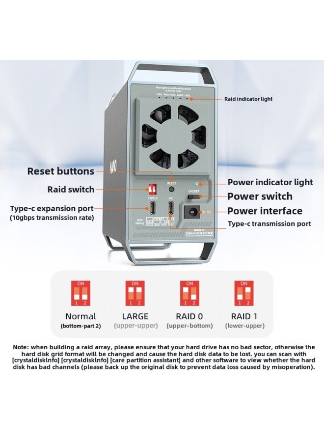 Maiwo Dual-disk Intelligent Temperature Control Type-C High Speed With Raid Aluminum Shell 3.5-inch SATA Hard Disk Daisy Chain-Color:K35282C-double-disc Temperature Control Array Box  - Image 1