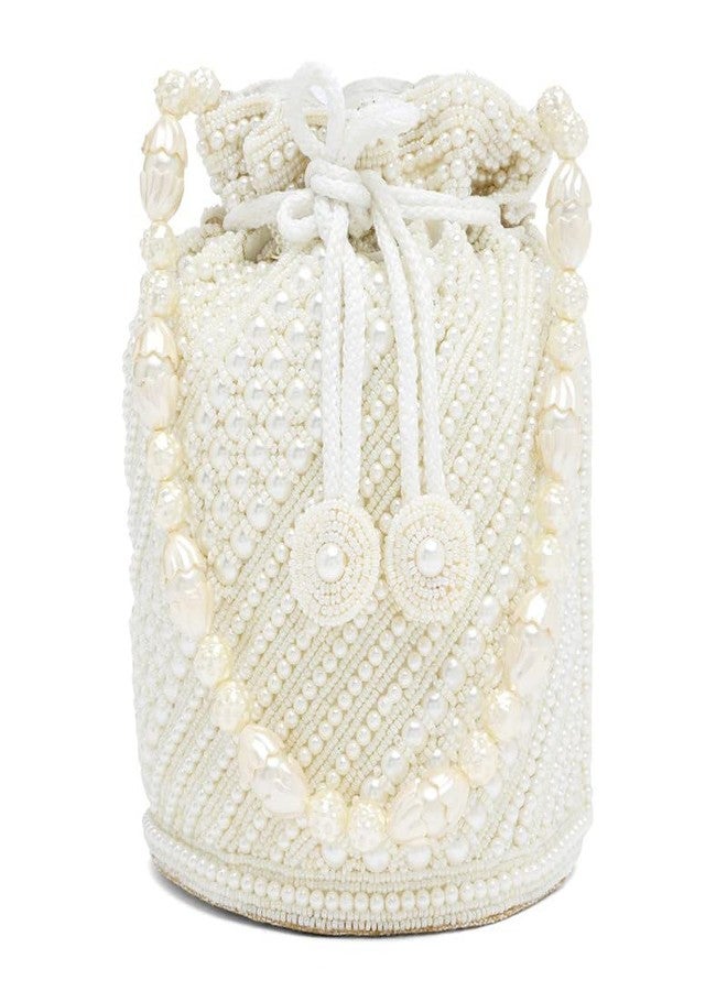 Aheli White Potli Bags Gift for Women Evening Bag Clutch Ethnic Bride Purse with Drawstring Mothers Day Gifts for Mom - Image 1