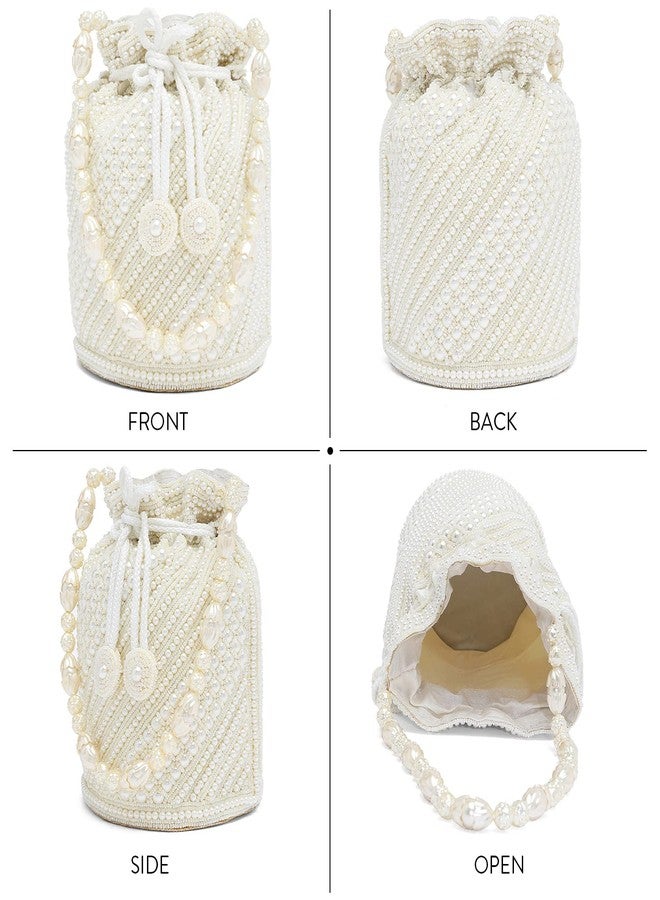 Aheli White Potli Bags Gift for Women Evening Bag Clutch Ethnic Bride Purse with Drawstring Mothers Day Gifts for Mom - Image 5