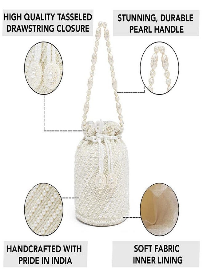 Aheli White Potli Bags Gift for Women Evening Bag Clutch Ethnic Bride Purse with Drawstring Mothers Day Gifts for Mom - Image 4