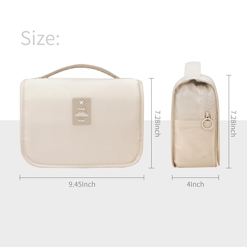 Lcsmaokin Large Capacity Toiletry Bag Travel Bag with Hanging Hook for Men and Women Waterproof Travel Cosmetic Bag Bathroom Storage Bag for Brushes Set, Full-Sized Shampoo,Accessories(Beige) - Image 5