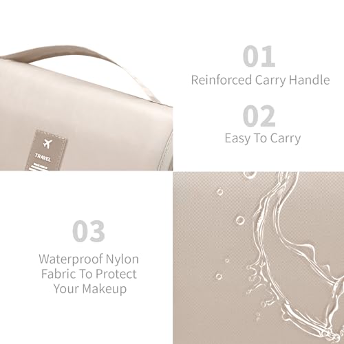 Lcsmaokin Large Capacity Toiletry Bag Travel Bag with Hanging Hook for Men and Women Waterproof Travel Cosmetic Bag Bathroom Storage Bag for Brushes Set, Full-Sized Shampoo,Accessories(Beige) - Image 4