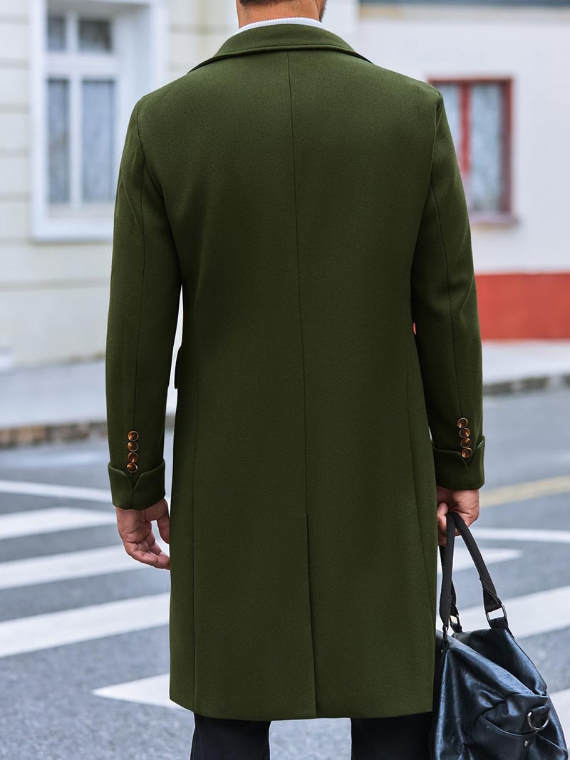 Runcati Mens Trench Coat Notch Lapel Slim Fit Double Breasted Long Pea Coat Winter Warm Overcoat - Image 3