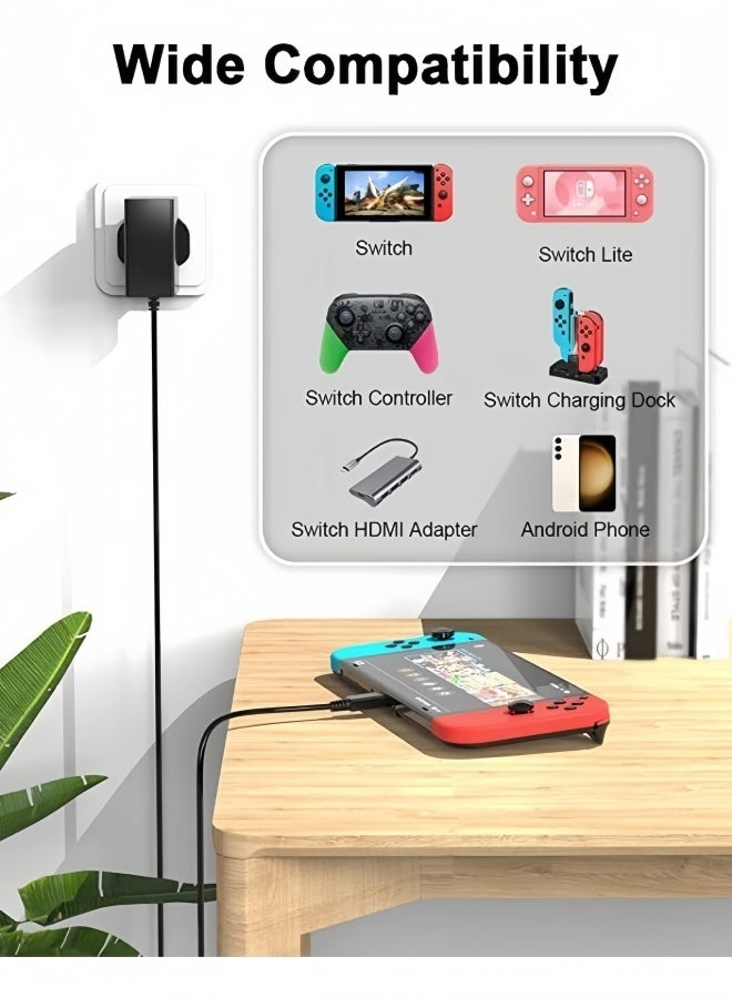 YINPAGE For Nintendo Switch Charger Cable Ac Power Adapter for Switch lite, Dock, OLED, Pro Controller UK Plug 15V 2.6A Fast Charging Support TV Mode - Image 3