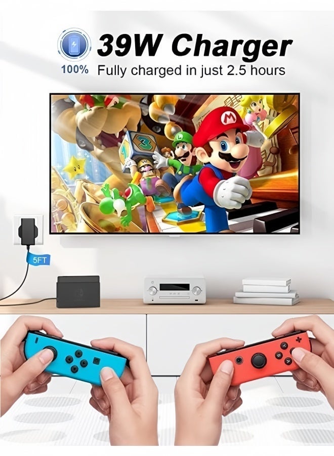 YINPAGE For Nintendo Switch Charger Cable Ac Power Adapter for Switch lite, Dock, OLED, Pro Controller UK Plug 15V 2.6A Fast Charging Support TV Mode - Image 2