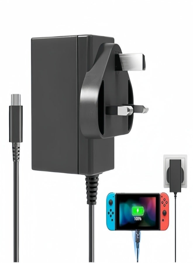 YINPAGE For Nintendo Switch Charger Cable Ac Power Adapter for Switch lite, Dock, OLED, Pro Controller UK Plug 15V 2.6A Fast Charging Support TV Mode - Image 1