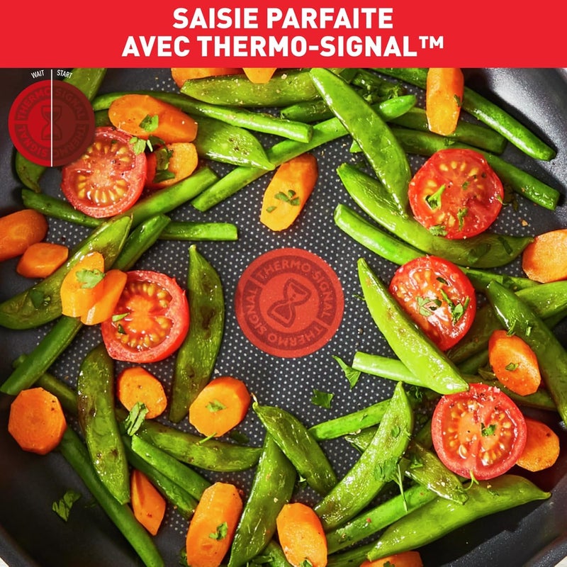 T-fal TEFAL Cookware Set of 9 PCs |Super Cook| frypan 24 cm/wokpan 28 cm/stewpots 22/24 cm/spoon/slotted spoon/slotted spatula | Aluminium Non-Stick with Thermo Signal | Black | 2 Years Warranty | B459S984 - Image 5