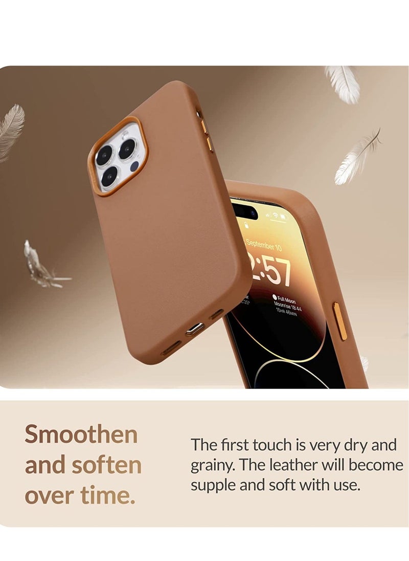 Raxoom Classic - (for iPhone 14 Pro Max) - European Nappa Leather Case - Smoothen and Soften Over Time - Compatible with Magsafe - Saddle Brown - Image 3
