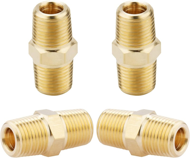 KOOTANS 1/8 NPT x 1/8 NPT Male Solid Brass Hex Nipples, Heavy Brass Pipe Adapter Fittings Equal Nipples Connectors 4Pieces - Image 1