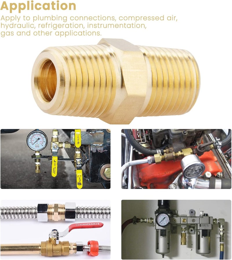 KOOTANS 1/8 NPT x 1/8 NPT Male Solid Brass Hex Nipples, Heavy Brass Pipe Adapter Fittings Equal Nipples Connectors 4Pieces - Image 4