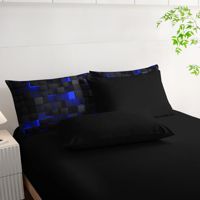 Nttopship Geometric Blue Black Twin Comforter Set,Light Honeycomb Bedding Set 7 Piece in A Bag,Bed Sheet Set Geometry Decor,Microfiber Lightweight All Season - Image 5