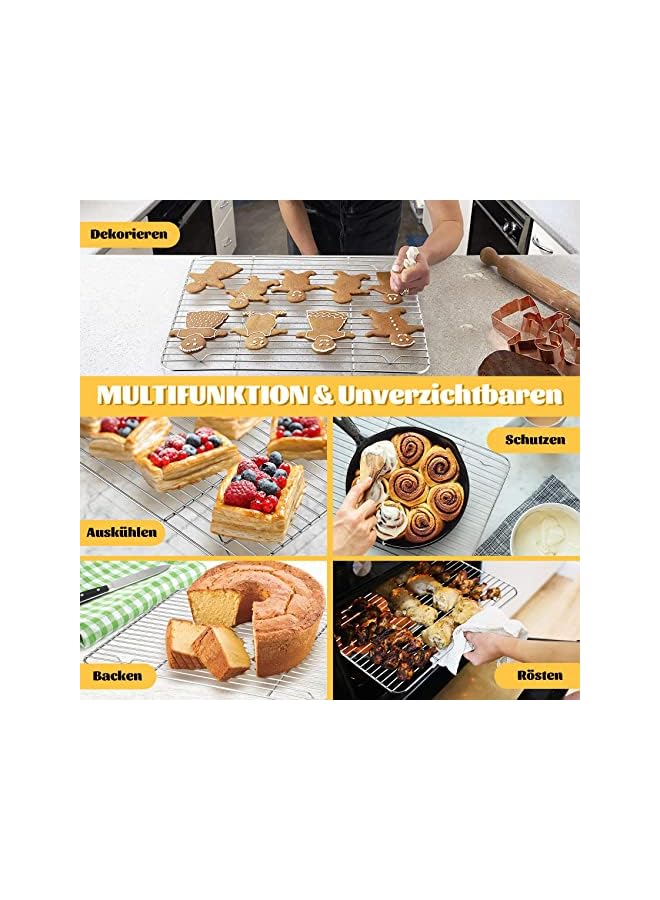 S-TOP Cooling Rack, Stainless Steel, Cake Rack, Set of 2, Rectangular Baking Rack for Baking, Roasting, Cooling, Grilling, Healthy and Durable, Rustproof and Dishwasher Safe, 38.7 x 28.3 x 1.5 cm - Image 5