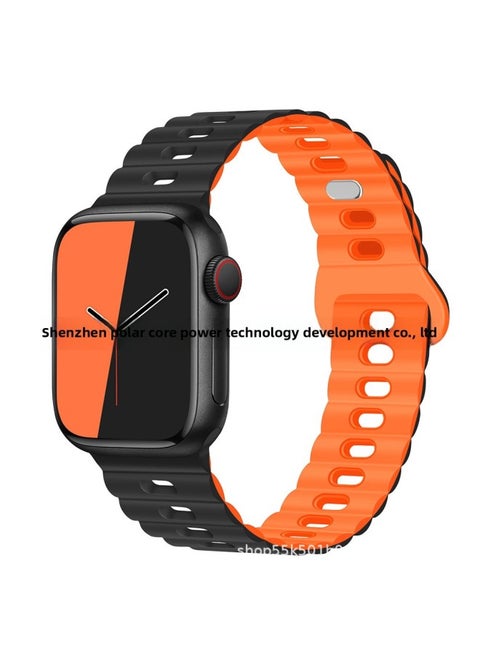 For Apple Watch Band Iwatch Single And Double Color Silicone Lightning Buckle Ultra For Applewatch Strap 1-8-Color:38/40/41mm Black With Orange