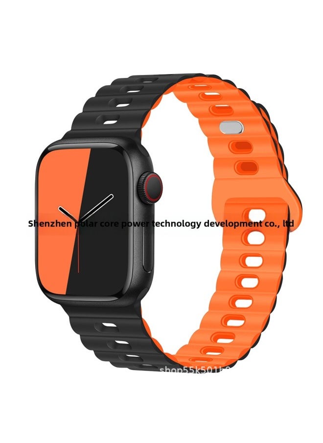 Generic - For Apple Watch Band Iwatch Single And Double Color Silicone Lightning Buckle Ultra For Applewatch Strap 1-8-Color:38/40/41mm Black With Orange - Image 1