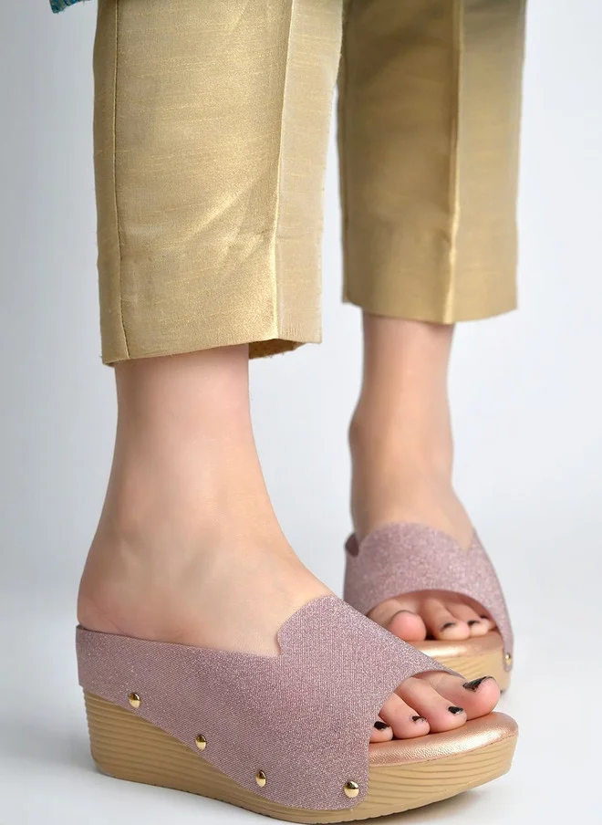 شوتوبيا Shoetopia Textured Party Wedge Mules