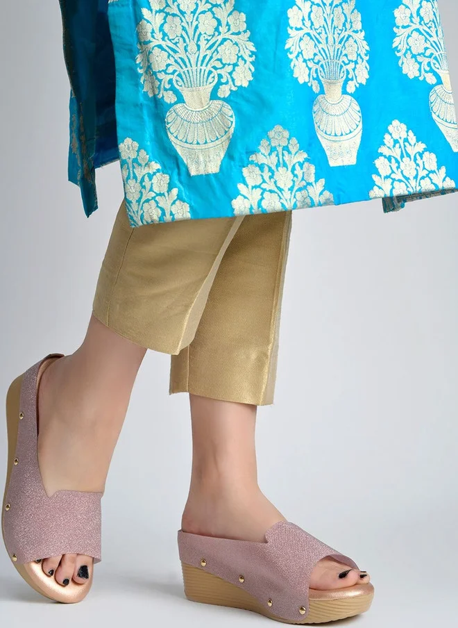 شوتوبيا Shoetopia Textured Party Wedge Mules