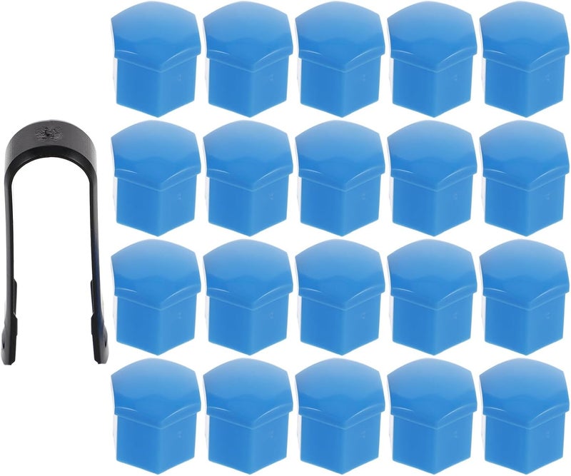 Universal 19mm Blue Glossy Wheel Nut Caps 20pcs with Black Clip Plastic Hub Cover Tire Valve Stem Protection for Cars and Trucks - Image 1