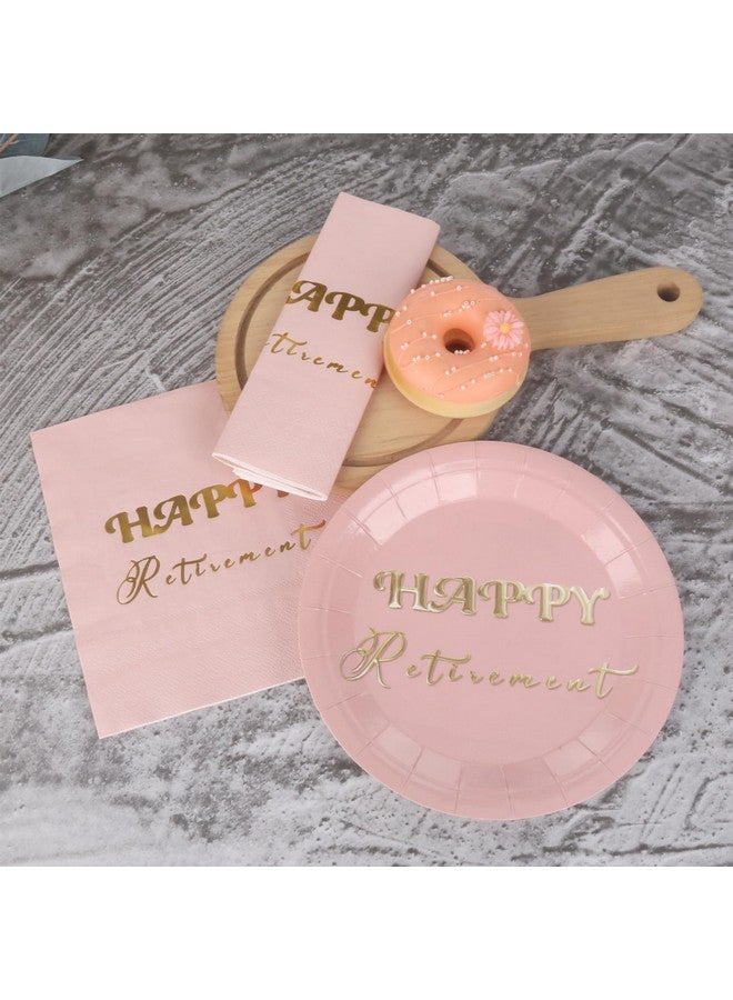 Pandecor 20 Pieces Retirement Party Plates And 20 Pieces Napkins Party Supplies Set Serve Up To 20 Guests (Rose And Gold Retirement)