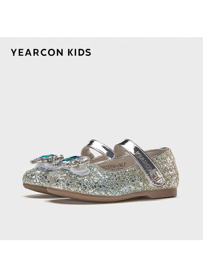 YEARCON Yierkang Girls' Leather Shoes, Autumn Elsa Princess Shoes, Children's Crystal Shoes, Big Kids' Performance Shoes, Soft-soled Shoes, Silver/blue, Size 35 - Image 3