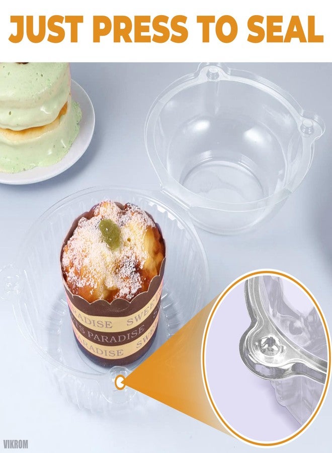 VIKROM 50Pcs Individual Clear Plastic Cupcake Containers - Cupcake Holders with Transparent Lids, Clear Dessert Boxes for Cupcakes, Single Cupcake Box for Holiday Treats, Weddings, Baby Showers and Parties - Image 5