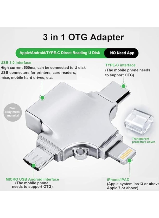 Generic 3-in-1 OTG Adapter - Type-C/Lightning/Android to USB 3.0/C and Type-C to Lightning Adapter - Compatible with Android/iOS/Micro Devices for Photo, Video, Audio, and File Transfer  - Image 2