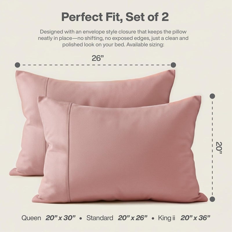 Standard Pillow Cases Set of 2, Cooling, Envelope Closure, Easy Care, Comfortable, Breathable Soft Microfiber, Wrinkle Free Standard Size Pillow Covers, 20x26 Inches, Dusty Rose - Image 2