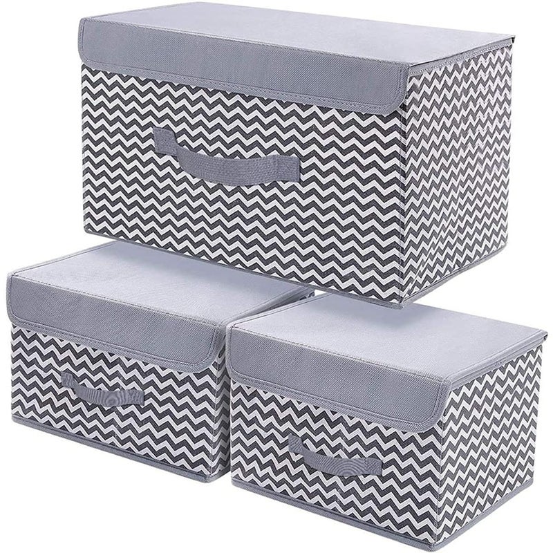 BRAVIK BRAVIK 3 Pcs Clothes Organizer Storage Box for Wardrobe Foldable Storage Bin with Lid and Handle Storage Box for Wardrobe Saree Shirts and Blankets - Image 1