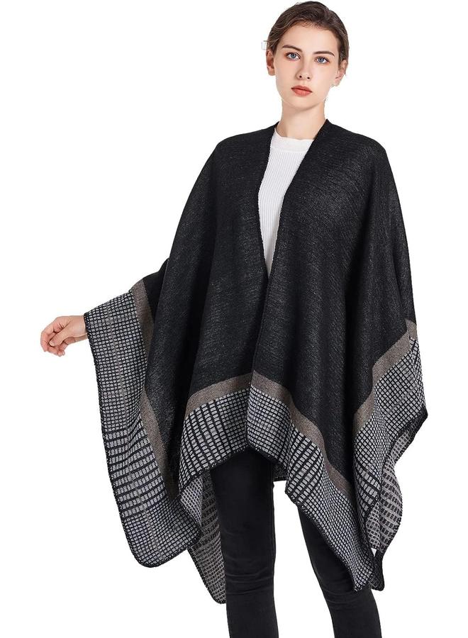KOWVOWZ Women's Shawl Wrap Winter Fall Poncho Retro Style Vintage Pattern Cape Wraps Lightweight Open Front Sweater Cardigan - Image 3