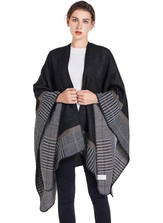 KOWVOWZ Women's Shawl Wrap Winter Fall Poncho Retro Style Vintage Pattern Cape Wraps Lightweight Open Front Sweater Cardigan - Image 4