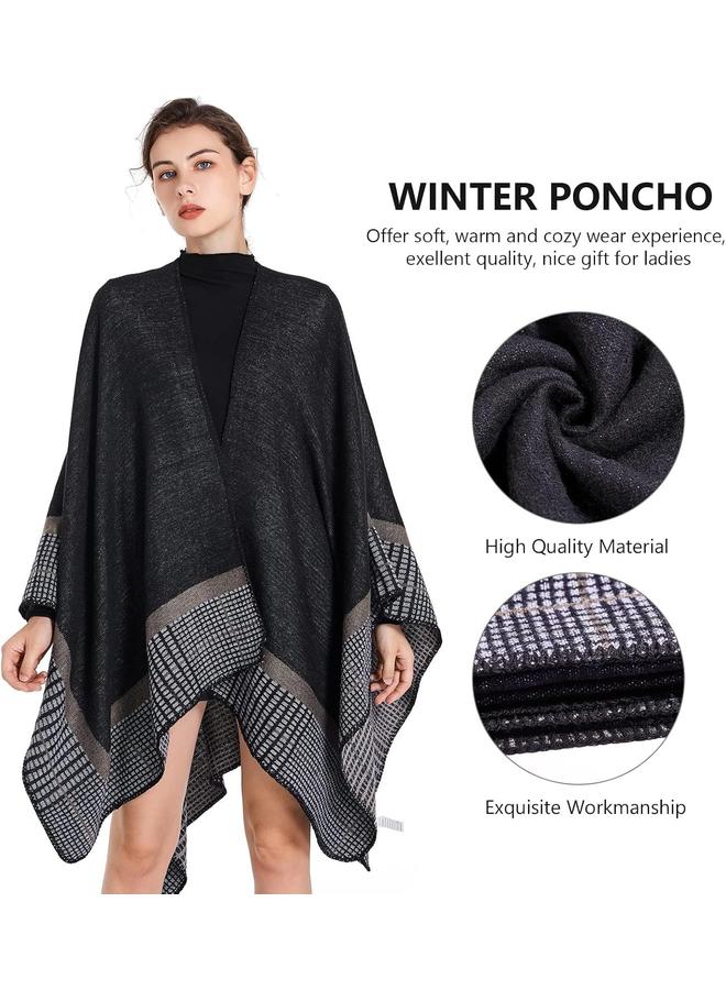 KOWVOWZ Women's Shawl Wrap Winter Fall Poncho Retro Style Vintage Pattern Cape Wraps Lightweight Open Front Sweater Cardigan - Image 2