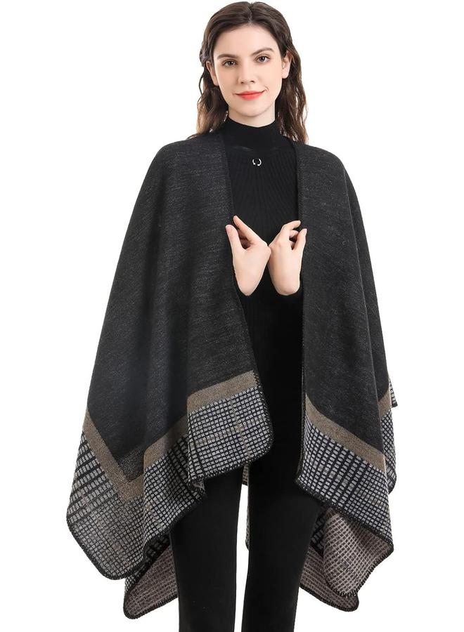 KOWVOWZ Women's Shawl Wrap Winter Fall Poncho Retro Style Vintage Pattern Cape Wraps Lightweight Open Front Sweater Cardigan - Image 5