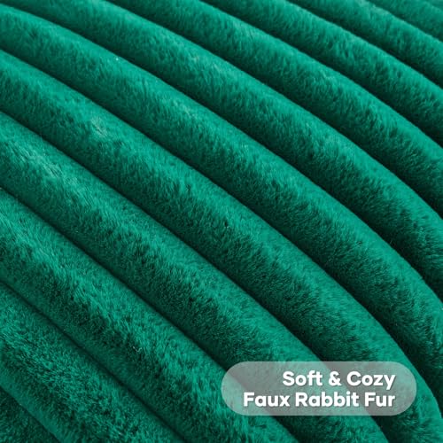 FUTEI Pack of 2 Fluffy Faux Fur Throw Pillow Covers 18x18 Inch Elegant Striped Textured Decorative Cushion Cases Modern Accent Pillow for Couch Bed Living Room Emerald Green - Image 3