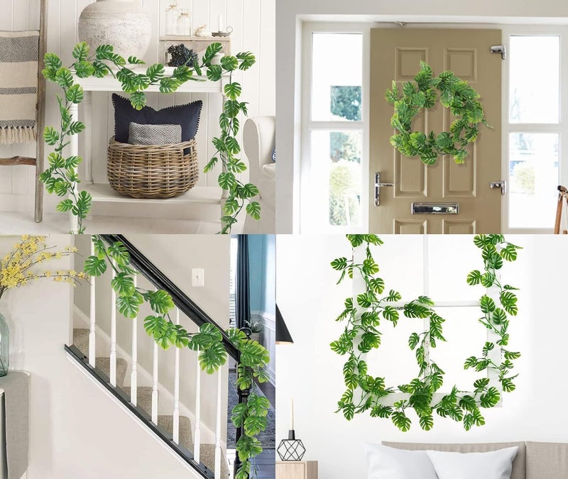 Dekorly Artificial Monstera Leaf Vines 2Pcs 4FT Fake Hanging Plants Ivy Palm Leaves Greenery Vines Faux Tropical Monstera Garland for Garden Porch Patio Jungle Party Indoor Outdoor Décor - Image 3