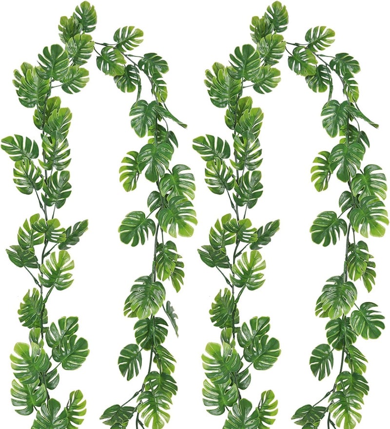 Dekorly Artificial Monstera Leaf Vines 2Pcs 4FT Fake Hanging Plants Ivy Palm Leaves Greenery Vines Faux Tropical Monstera Garland for Garden Porch Patio Jungle Party Indoor Outdoor Décor - Image 1