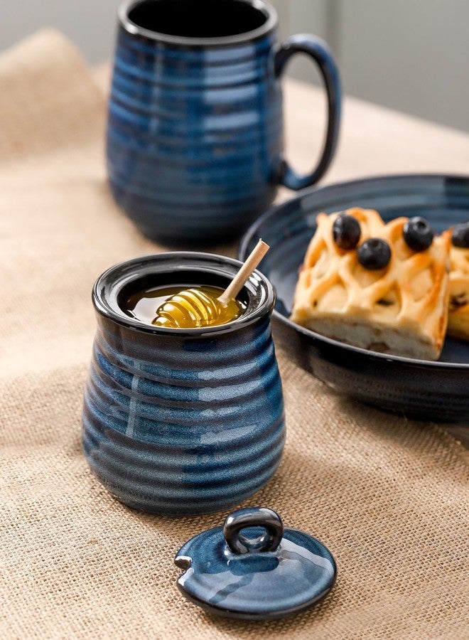Tikooere Ceramic Honey Pot with Lid and Honey Dipper, 12 oz Honey Jar and Wooden Dipper, Pottery Honey Container for Home, Cute Honey Dish, Dishwasher Safe, Blue - Image 5