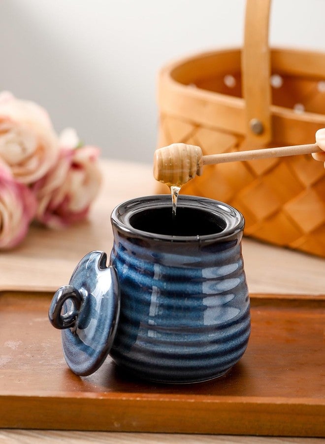 Tikooere Ceramic Honey Pot with Lid and Honey Dipper, 12 oz Honey Jar and Wooden Dipper, Pottery Honey Container for Home, Cute Honey Dish, Dishwasher Safe, Blue - Image 4