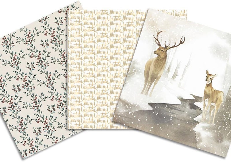 DESEACO Winter Woodland Scrapbook Paper Pad 6x6 Inch – 24 Sheets (12 Double-Sided Designs) | Deer, Fox, Polar Bear, Plaid & Holiday Pattern Cardstock for Card Making, Scrapbooking & Junk Journals - Image 4