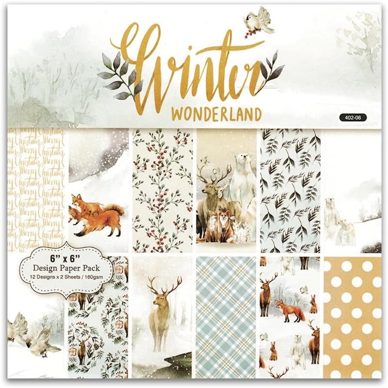 DESEACO Winter Woodland Scrapbook Paper Pad 6x6 Inch – 24 Sheets (12 Double-Sided Designs) | Deer, Fox, Polar Bear, Plaid & Holiday Pattern Cardstock for Card Making, Scrapbooking & Junk Journals - Image 1