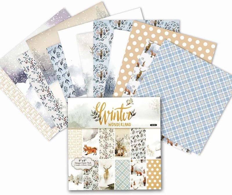 DESEACO Winter Woodland Scrapbook Paper Pad 6x6 Inch – 24 Sheets (12 Double-Sided Designs) | Deer, Fox, Polar Bear, Plaid & Holiday Pattern Cardstock for Card Making, Scrapbooking & Junk Journals - Image 5
