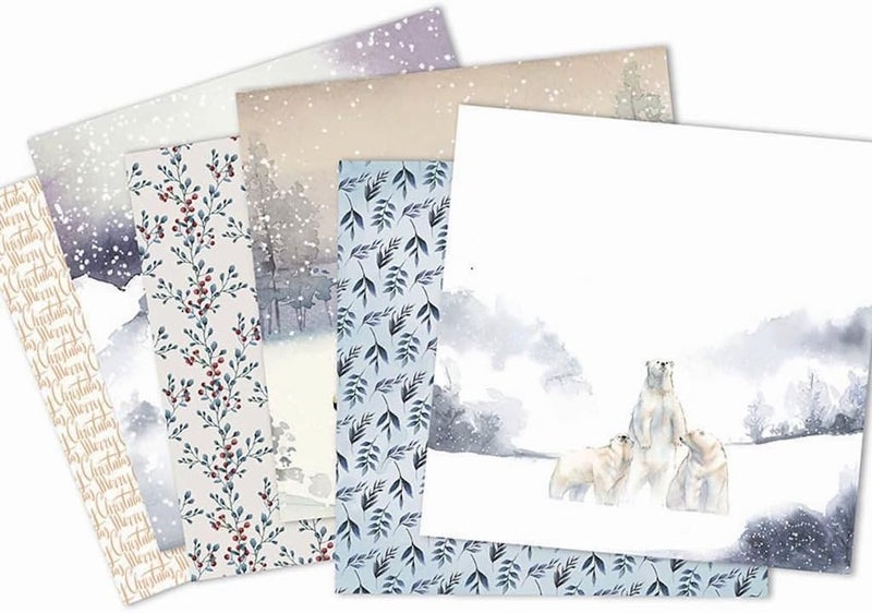 DESEACO Winter Woodland Scrapbook Paper Pad 6x6 Inch – 24 Sheets (12 Double-Sided Designs) | Deer, Fox, Polar Bear, Plaid & Holiday Pattern Cardstock for Card Making, Scrapbooking & Junk Journals - Image 2
