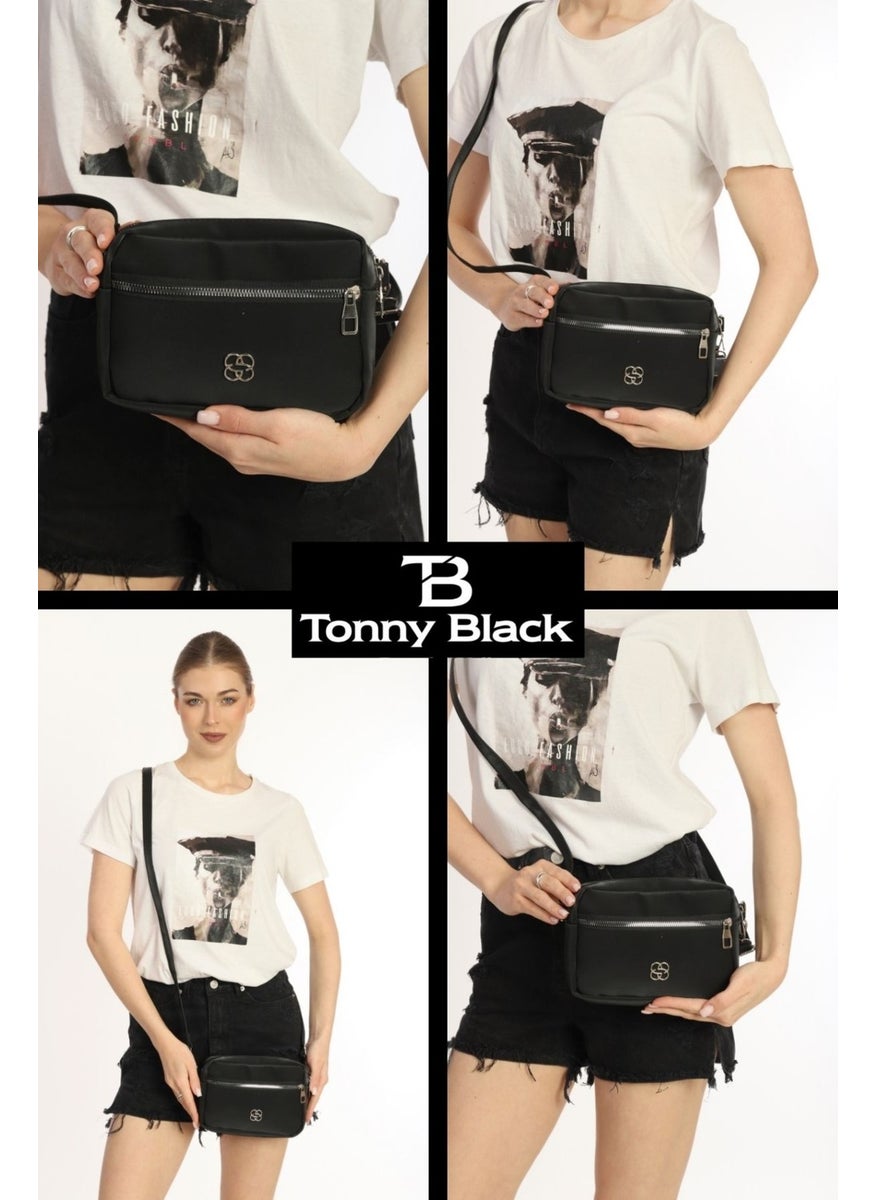 tonny black - Women's Multi-Compartment Crossbody Adjustable Shoulder Strap Zipper Waterproof Small Handbag and Shoulder Bag - Image 1