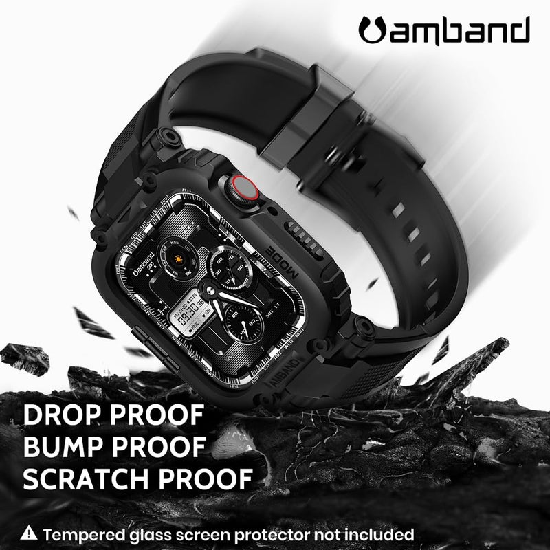 amBand Bands Compatible with Apple Watch 9/8/7/SE (3/2/1)/6/5/4/3 41mm/40mm/38mm Case Men, M1 Sport Series Rugged Case TPU Strap Military Protective Cover Bumper for iWatch 41/40 mm 38mm Men Black - Image 3