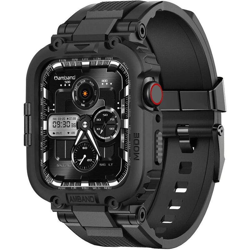amBand Bands Compatible with Apple Watch 9/8/7/SE (3/2/1)/6/5/4/3 41mm/40mm/38mm Case Men, M1 Sport Series Rugged Case TPU Strap Military Protective Cover Bumper for iWatch 41/40 mm 38mm Men Black - Image 1
